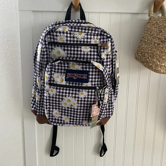 JanSport Daisy Mae Cool Student 17.5" Backpack Flower Gingham Laptop Pocket NEW - Picture 1 of 14